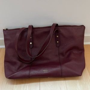 Fossil Leather Tote - Maroon